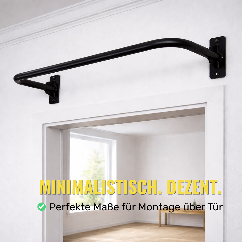 Minimalistische Pull Up Stange fest verschraubt in einer Wohnung, dezentes Design, stabile Wandmontage für sicheres Training