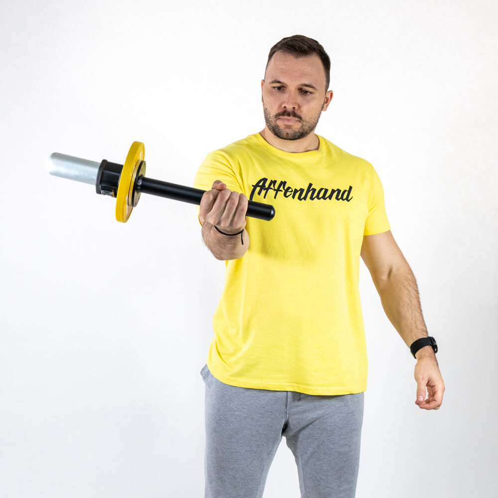 Wrist Bar mit Langhantel Klammer und Gewichtsscheibe für effektives Unterarm Training und stabile Handgelenke
